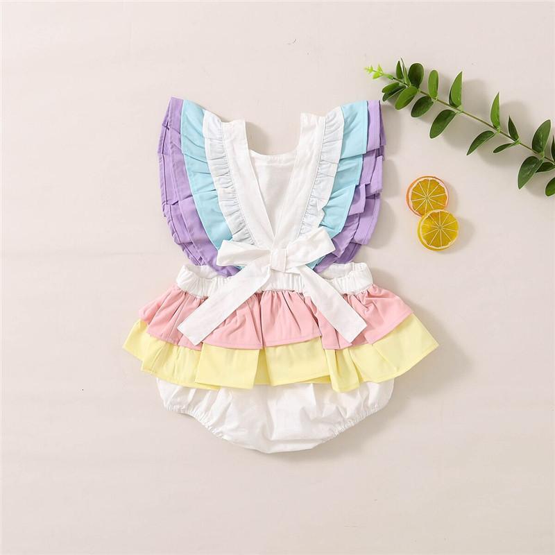 Baby Girl Color-block Ruffle Trim Sleeveless Bodysuit - PrettyKid