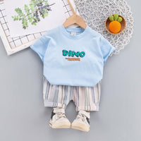 9months-3years Toddler Boy Sets Children's Clothing Suits Letters Cartoon Short-Sleeved T-Shirt & Striped Shorts - PrettyKid