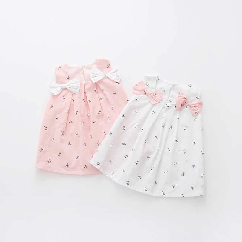 Baby Girl Bowknot Floral Print Dress - PrettyKid