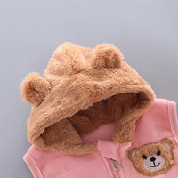 3-piece Bear Pattern Fleece Hooded Vest & Swearshirt & Pants for Toddler Girl - PrettyKid