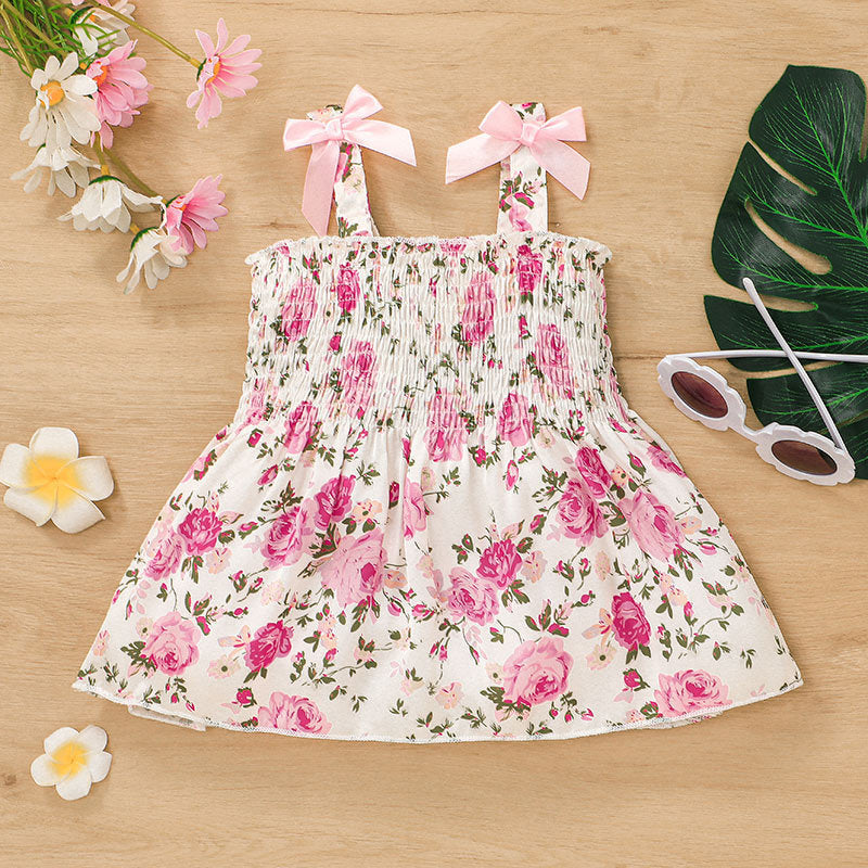 Baby Girl Floral Pattern Bow Cami Dress Baby Summer Dress - PrettyKid