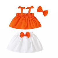 9M-4Y No Pattern Sling Tie Bow Panel Short Skirt Set Headband Wholesale Baby Clothes - PrettyKid