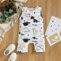 Baby Boy Sleeveless Dinosaur Print Bodysuit Baby One Piece Jumpsuit - PrettyKid