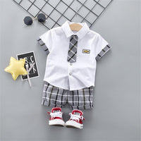 best wholesale childrens clothing Baby Boy Plaid Print Color-block Shirt & Shorts - PrettyKid