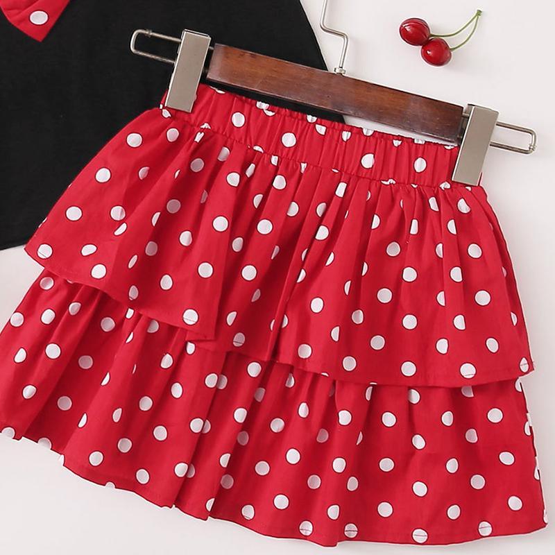 Toddler Girl Bowknot T-shirt & Polka Dot Skirt - PrettyKid