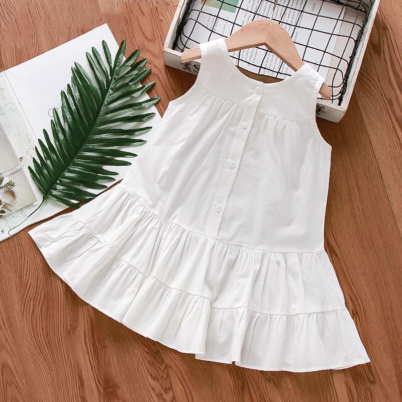 Toddler Girl Sleeveless Ruffle Hem Solid Color Dress - PrettyKid