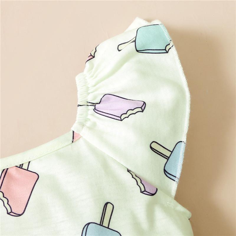 childrenswear wholesale Baby Girl Popsicle Print Ruffle Sleeve Top & Denim Shorts Wholesale Children's Clothing - PrettyKid