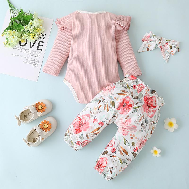 3-piece Romper & Headband & Floral Pants for Baby Girl - PrettyKid