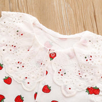 Baby Girl Hollow Petal Collar Strawberry Print Romper - PrettyKid