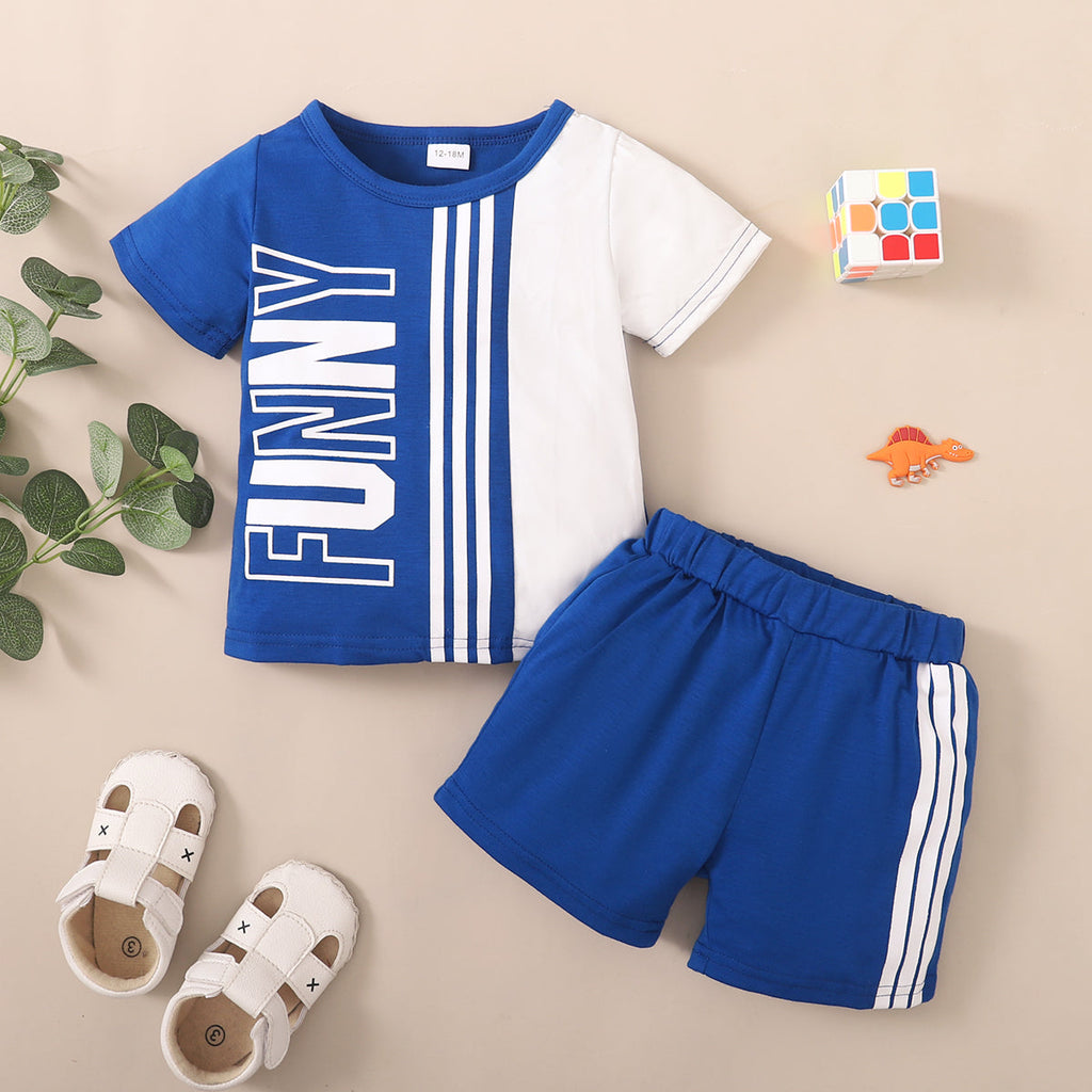 Colorblock O-Neck T-Shirts Striped Shorts Wholesale Toddler Boys Suit Sets - PrettyKid