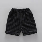 Grow Boy Bear Pattern Striped Polo Shirt & Striped Shorts - PrettyKid