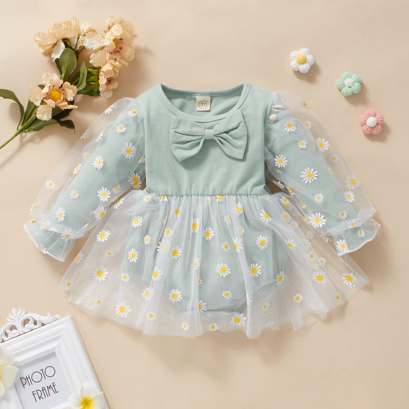 Baby Girls Daisy Printed Lace Dress Baby Girl Wholesale Clothing - PrettyKid