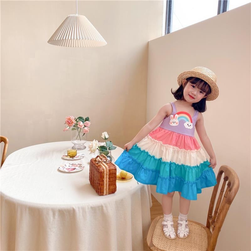 Colorblock Rainbow Pattern Tank Dress Rainbow Dress Toddler - PrettyKid