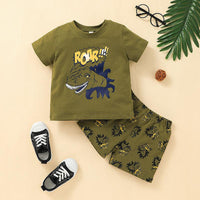 Baby Boy Dinosaur & Alphabet T-Shirt And Shorts Baby Outfit Sets - PrettyKid