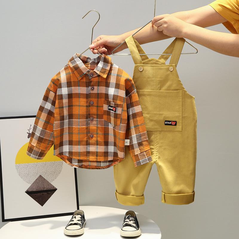 2-piece Plaid Shirt & Solid Dungarees for Children Boy - PrettyKid