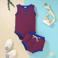 Baby Boy Sleeveless Striped Bodysuit & Shorts - PrettyKid