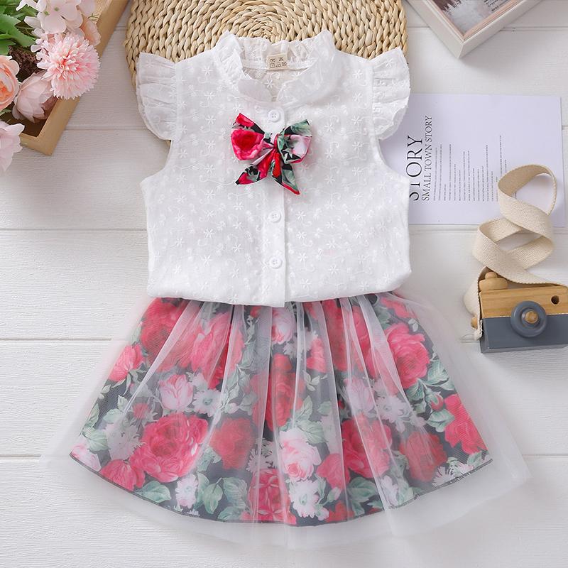 Toddler Girl Ruffle Top & Mesh Floral Skirt - PrettyKid
