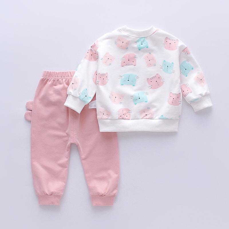 bulk buy baby vests Baby Girl Cat Print Long Sleeves Pajamas Top & Pants - PrettyKid
