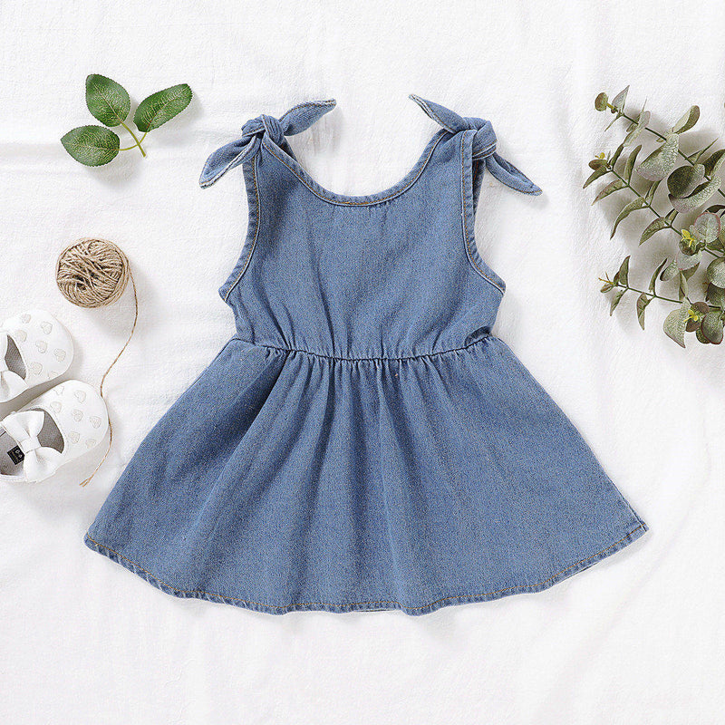 12M-4Y Denim No-Pattern Sleeveless Button-Up Dress Cute Toddler Girl Clothes Wholesale - PrettyKid