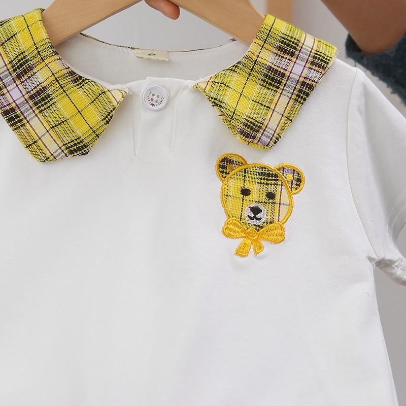 Toddler Girl Bear Pattern Plaid Suit - PrettyKid