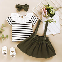 3-piece Striped T-shirt & Solid Dungarees & Headband for Toddler Girl Wholesale children's clothing - PrettyKid