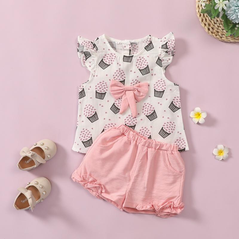 Grow Girl Ice Cream Pattern Top & Solid Color Shorts - PrettyKid