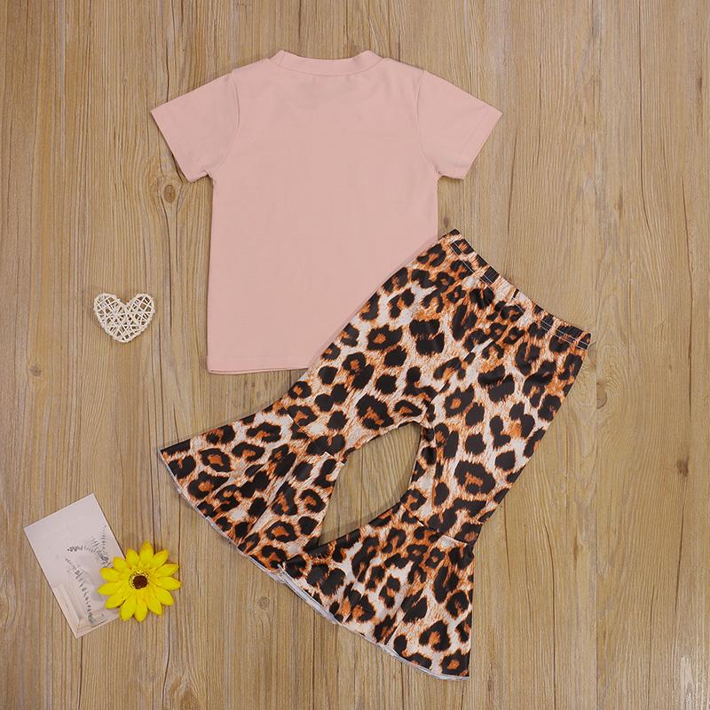 Toddler Girl Letter Print T-shirt & Leopard Print Bell-Bottom Pants - PrettyKid