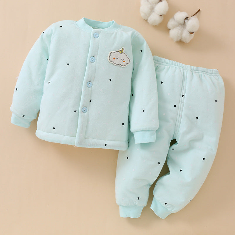 Cartoon Print Button Cardigan And Pants Sets Wholesale Baby Clothes - PrettyKid