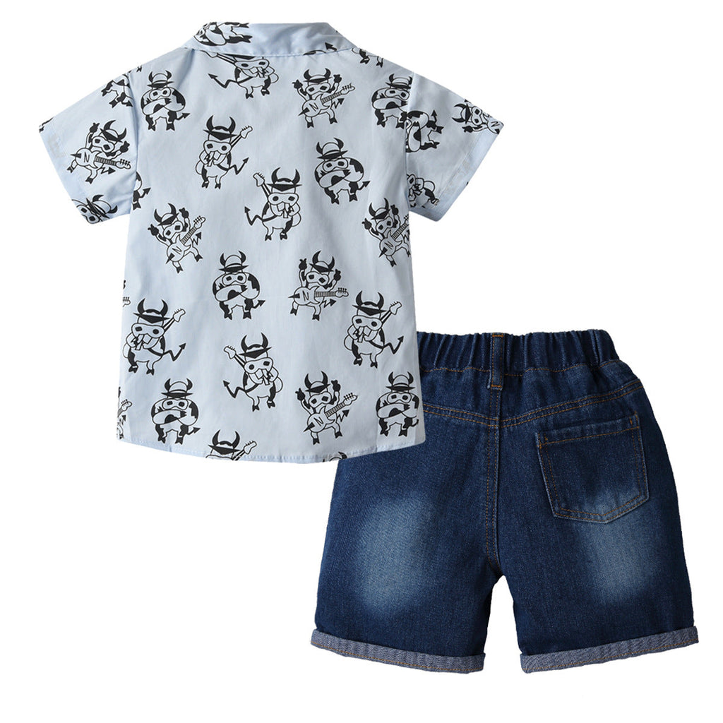 18M-7Y Toddler Boys Cow Shirts & Denim Shorts Boys Wholesale Clothing - PrettyKid