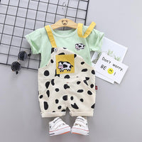 2pcs Fashion Cow Print T-shirt and Jumpsuits - PrettyKid