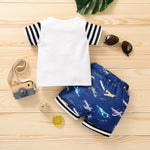 Baby Boy Lettering & Glasses T-Shirt And Camouflage Shorts Two Piece Baby Sets - PrettyKid