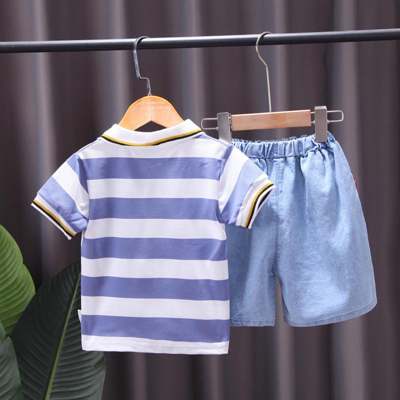 Toddler Boy Letter Print Striped POLO Shirt & Pocket Shorts - PrettyKid