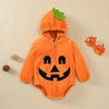 6-24M Halloween Pumpkin Face Orange Romper With Hat Baby Wholesale Clothing - PrettyKid