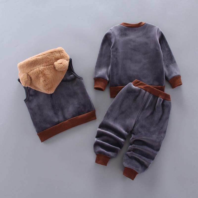 3-piece Bear Pattern Fleece Hooded Vest & Swearshirt & Pants for Toddler Girl - PrettyKid