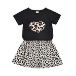 Loepard&Heart Print Top and Skirt Set Wholesale children's clothing - PrettyKid