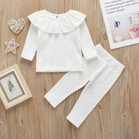 Solid Ruffled Long-sleeve Top and Pants Set Wholesale children's clothing - PrettyKid