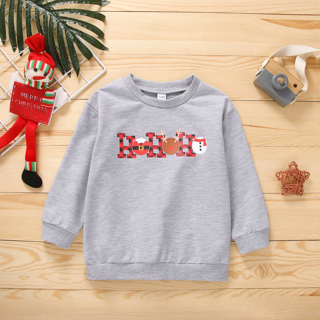 2-7Y Christmas Red Letter Print Long Sleeve Pullover Tops Wholesale Kids Boutique Clothing - PrettyKid
