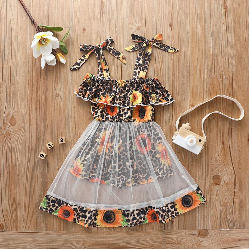 Fashion Sunflower Mesh Dress Wholesale children's clothing - PrettyKid
