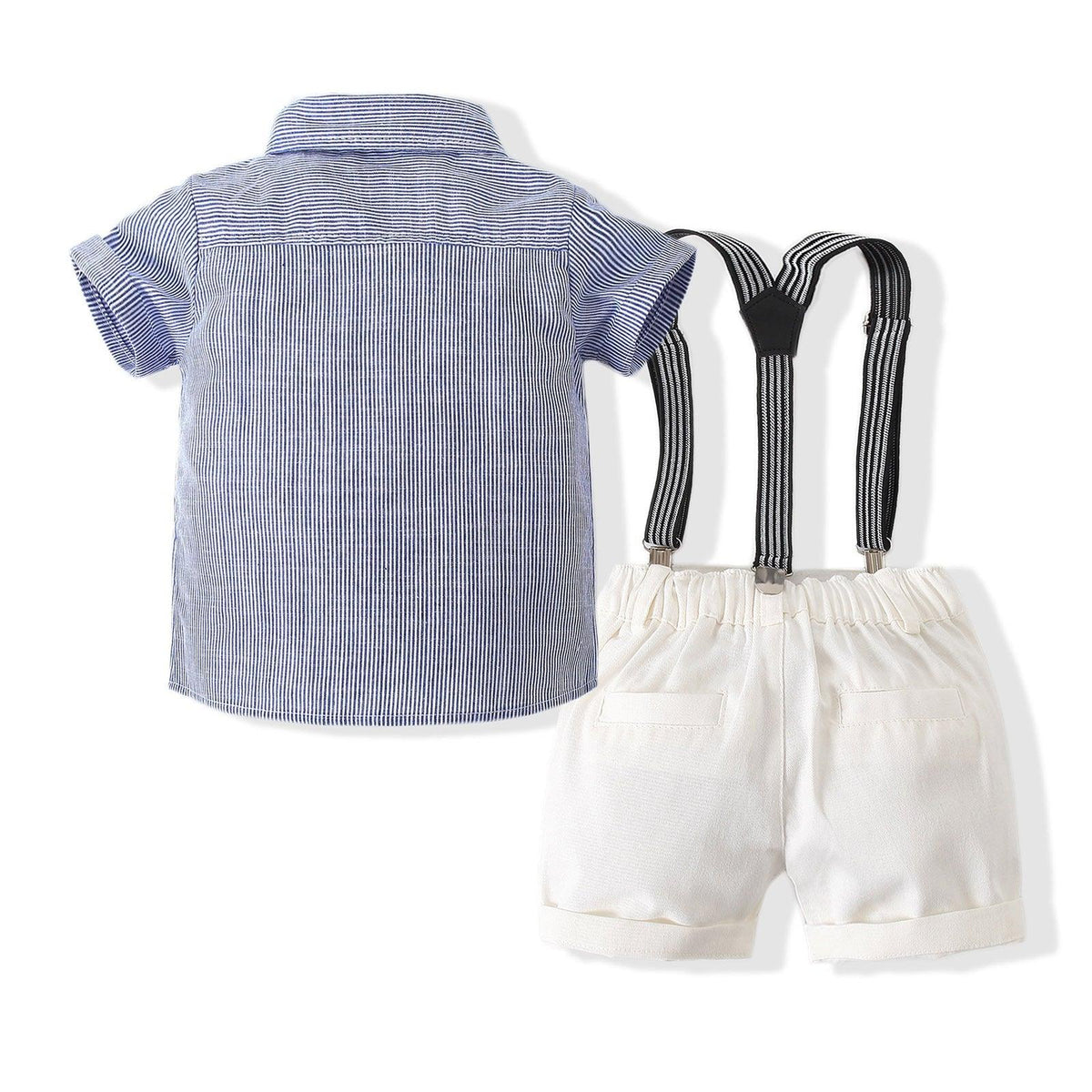 Baby Boys Suit Sets Striped Bowtie Shirts & Suspender Shorts Wholesale Baby Clothes In Bulk - PrettyKid