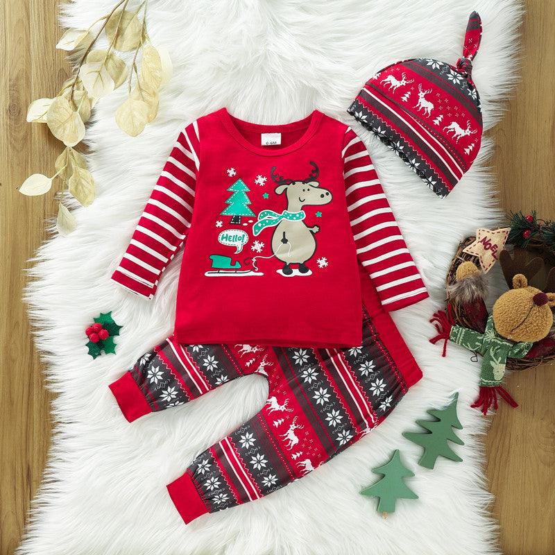 Toddler Boys Cartoon Printed Long Sleeve Three-piece Christmas Set - PrettyKid