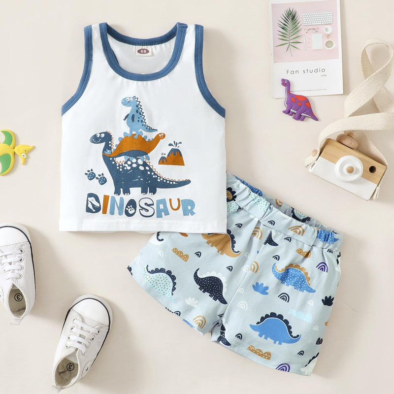 3-24M Baby Boy Sets Dinosaur Print Sleeveless Casual Cool Wholesale Baby Clothes KCL519306 - PrettyKid