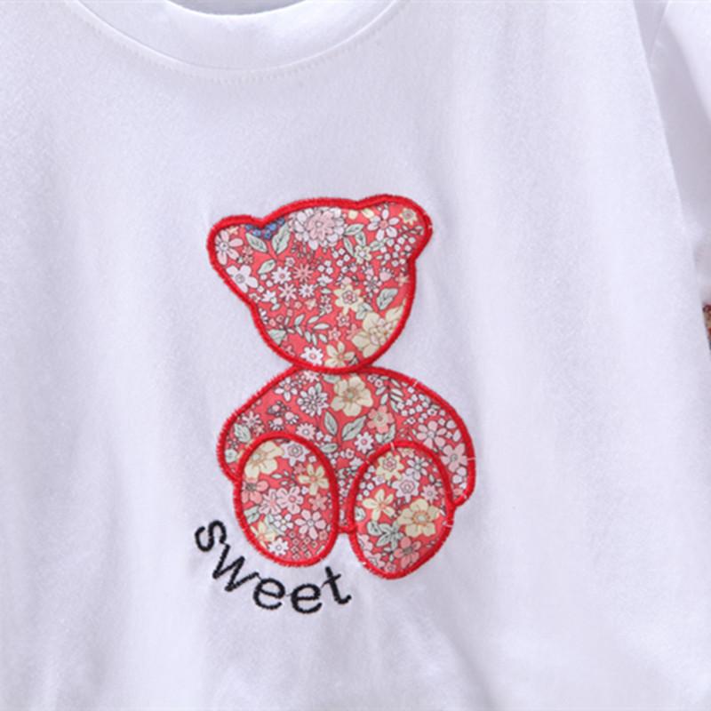 Toddler Girl Cartoon Bear Pattern T-shirt & Floral Shorts - PrettyKid