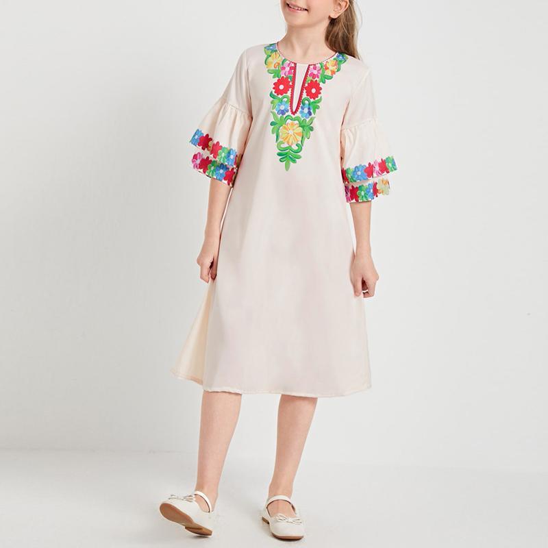 Girl Flower Print Short Sleeve Dress - PrettyKid