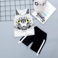 Animal Printed Tank Top and Stripe Shorts Set(No Accessories) Wholesale children's clothing - PrettyKid