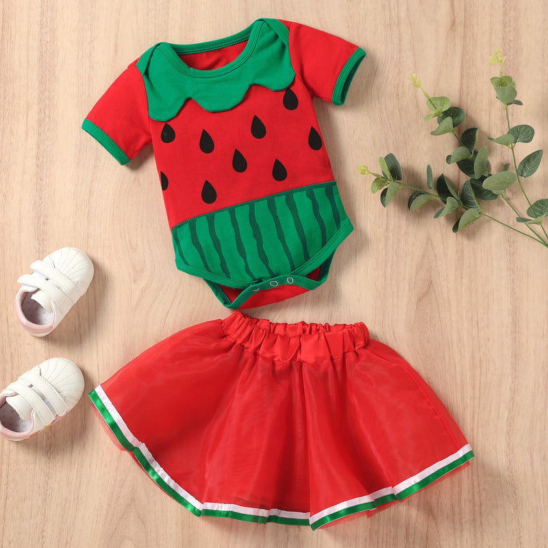 3-24M Baby Girls Sets Watermelon Bodysuit & Skirts Wholesale Baby Girl Clothes - PrettyKid