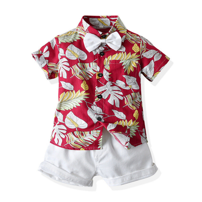 Boys Hawaii Color Blocking Single Breasted Shirt And Plain Shorts Beachwear Wholesale Toddler Boy Sets - PrettyKid