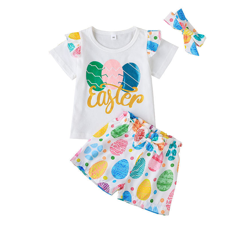 9months-4years New 2022 Summer Girls Short-Sleeved T-Shirt Suit Little Girls Candy Color Letter 3-Piece Set - PrettyKid
