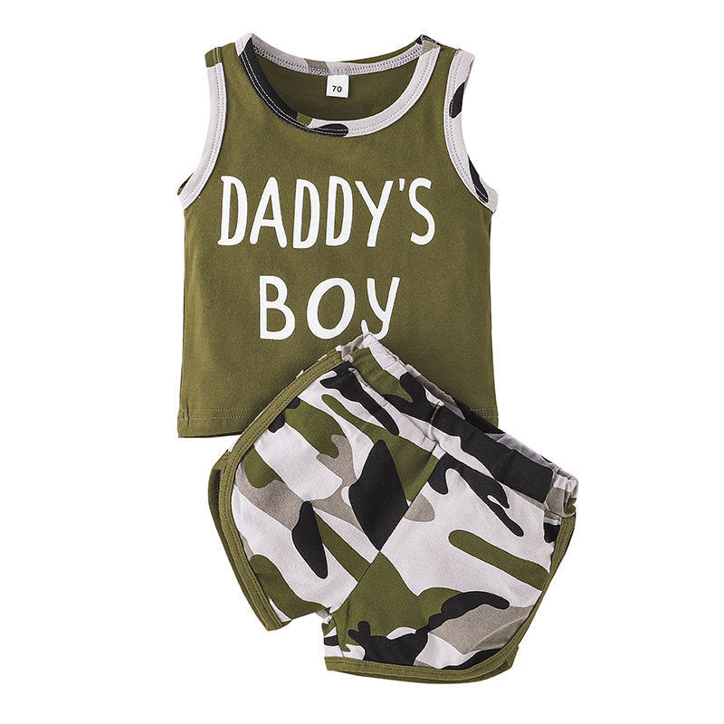 6M-3Y Baby Boys Outfits Sets Letter Tank Top Camo Shorts Wholesale Baby Clothing - PrettyKid