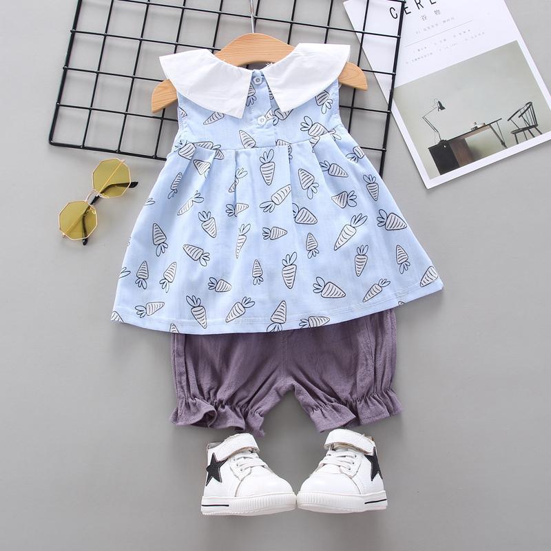 Toddler Girl Carrot Pattern Doll Collar Top & Shorts Wholesale Children's Clothing - PrettyKid