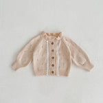 3-24M Baby Girls Fungus Collar Lace Knitted Cardigan Sweater Wholesale Baby Boutique Clothing - PrettyKid